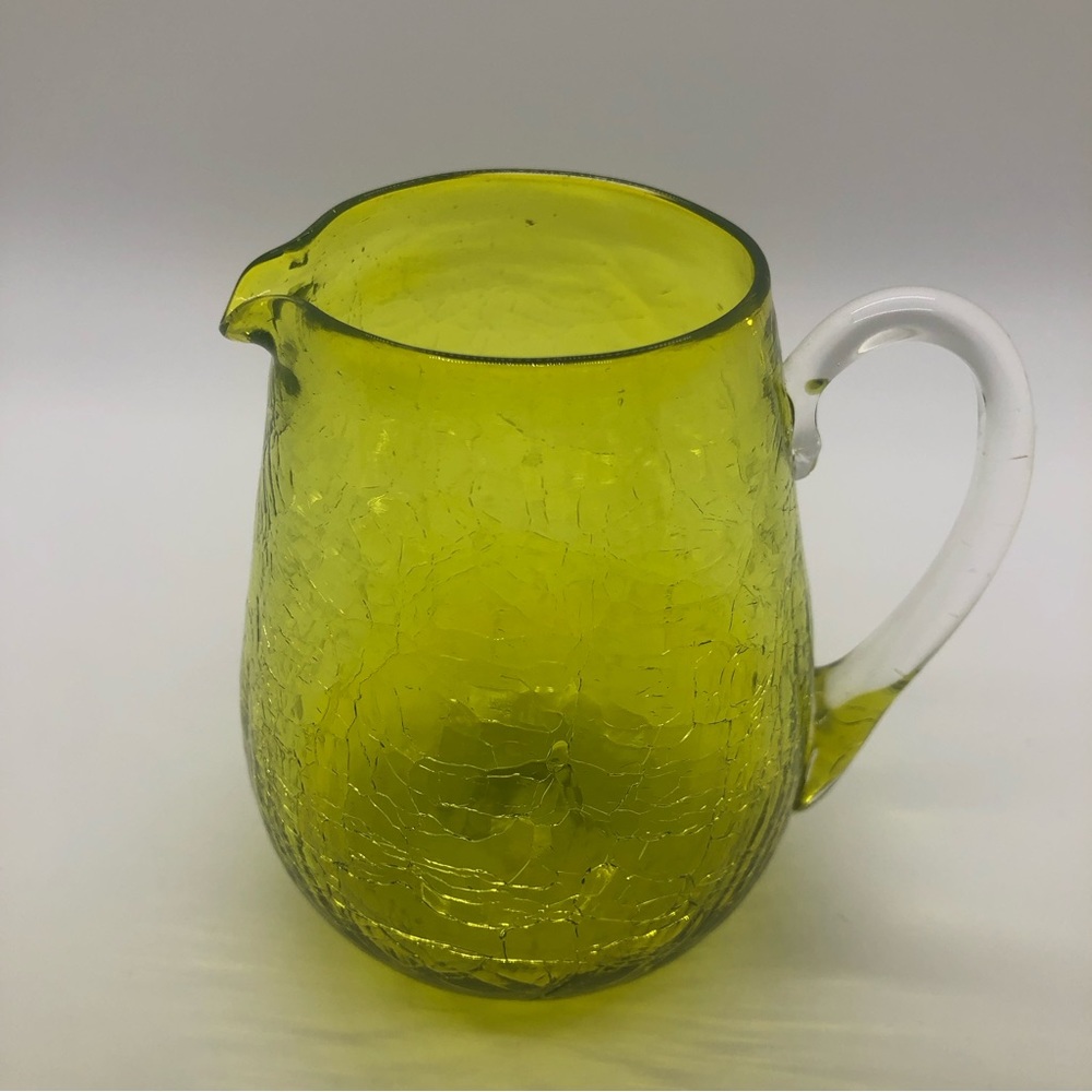 Vintage Hand Blown Mini Glass Pitcher Crackle Finish size